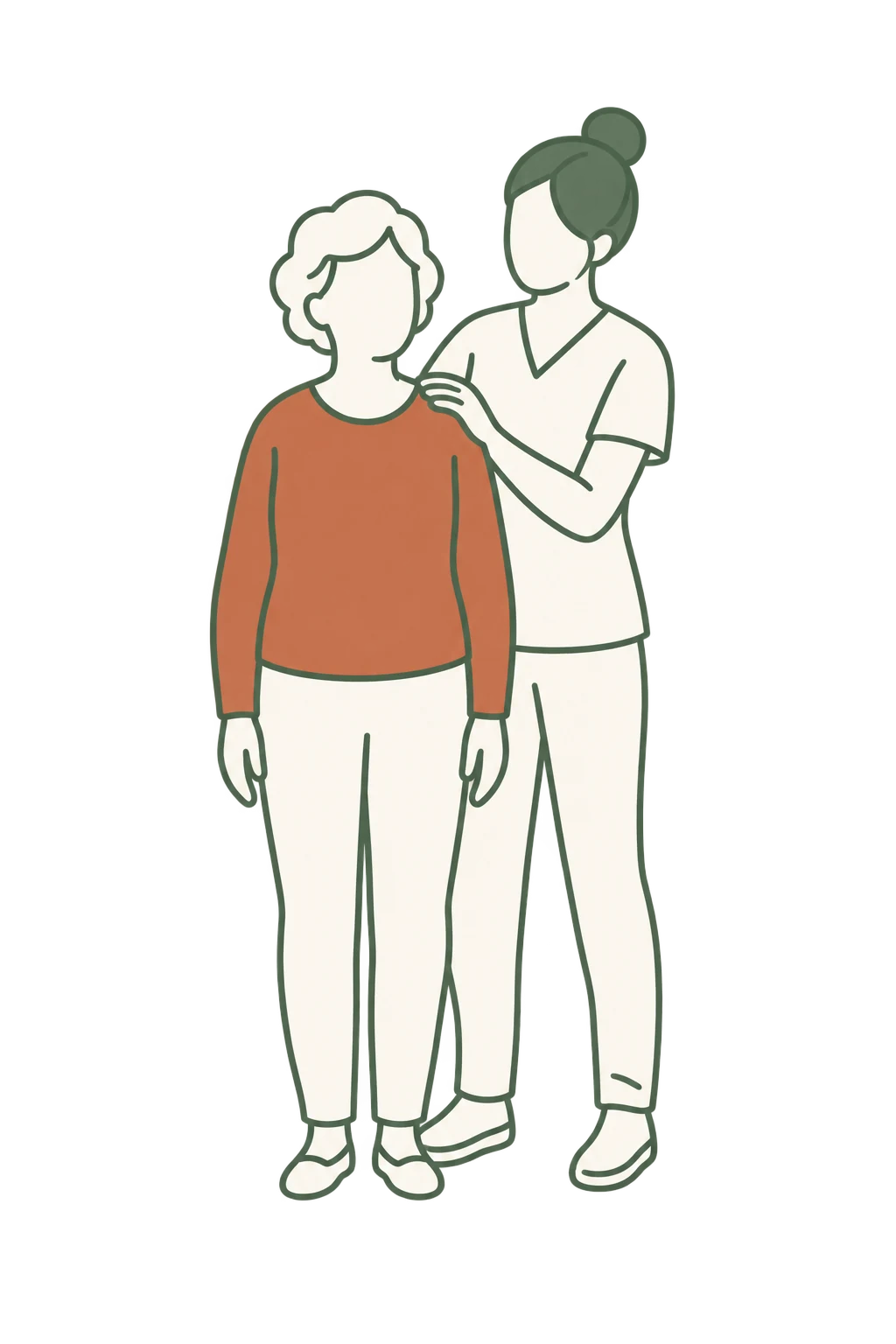Illustration d'une praticienne accompagnant une personne âgée